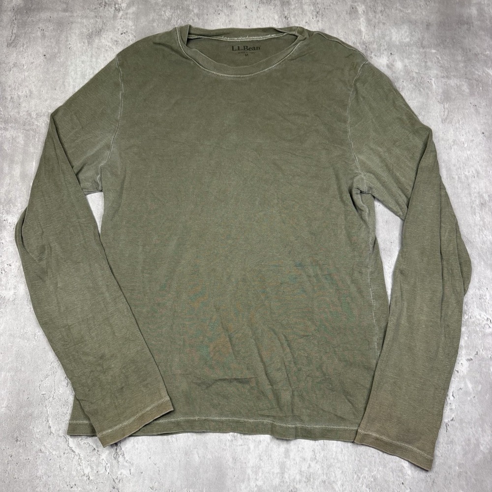 LL Bean Women's Olive Green Long Sleeve Shirt 100% Cotton Size Medium